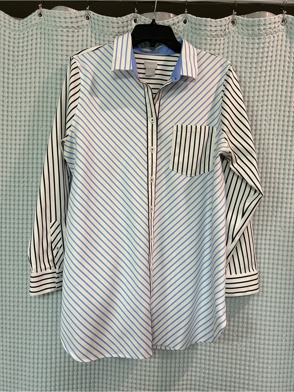 Chico's Striped Button-Down Shirt in Blue, White & Black